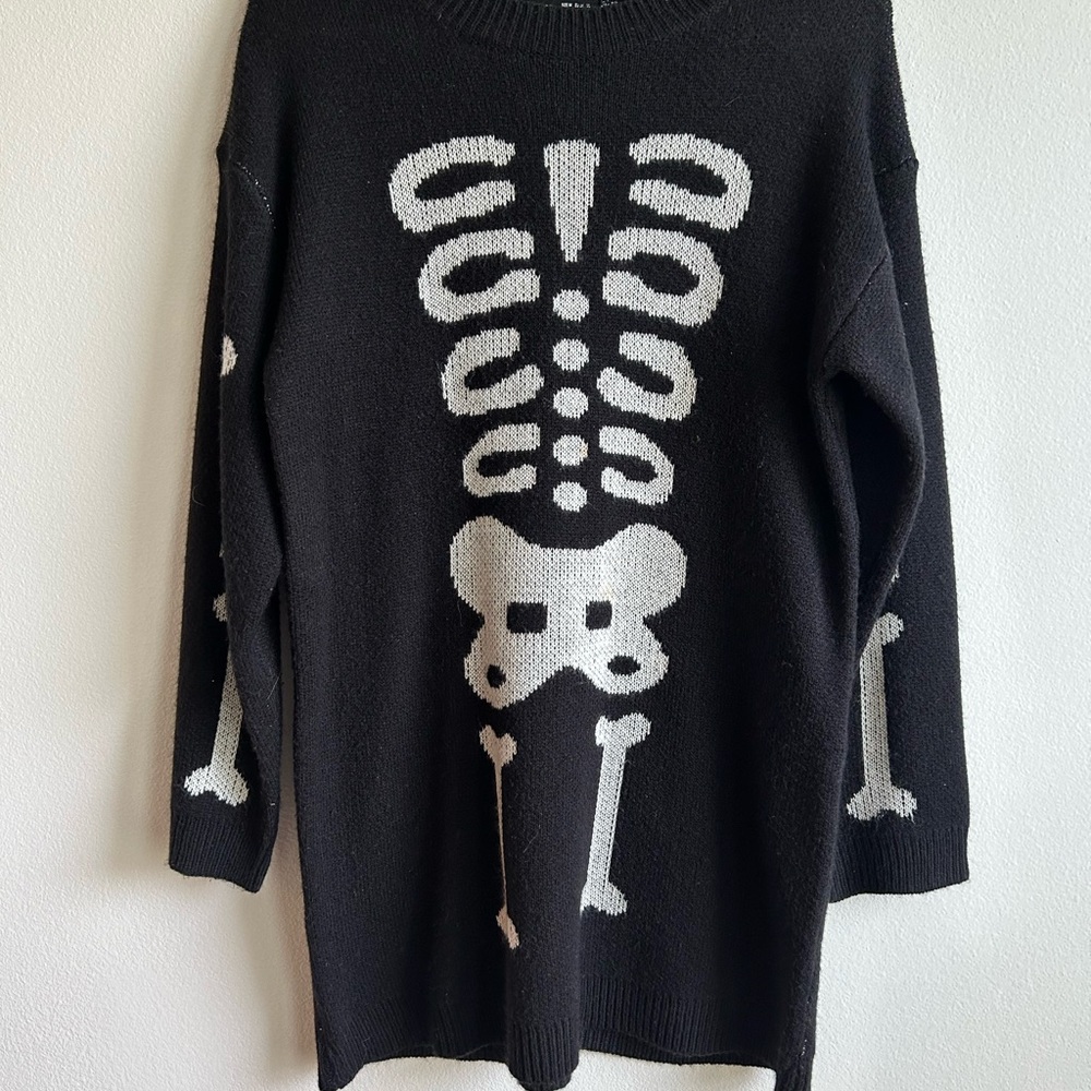 Black Skeleton Knit Sweater Dress